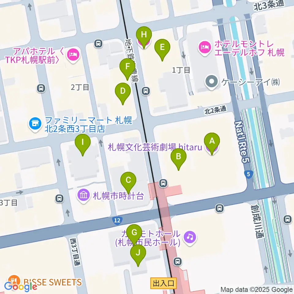 札幌文化芸術劇場 hitaru周辺のカフェ一覧地図