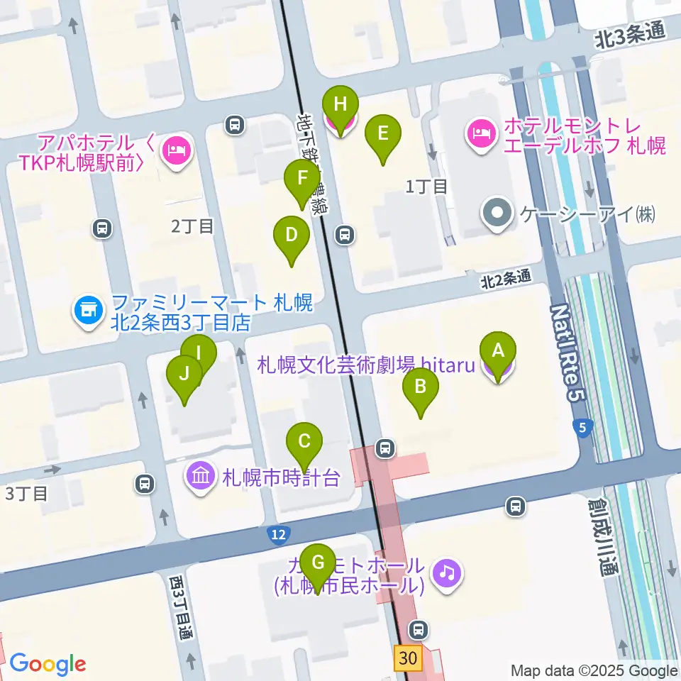 札幌文化芸術劇場 hitaru周辺のカフェ一覧地図