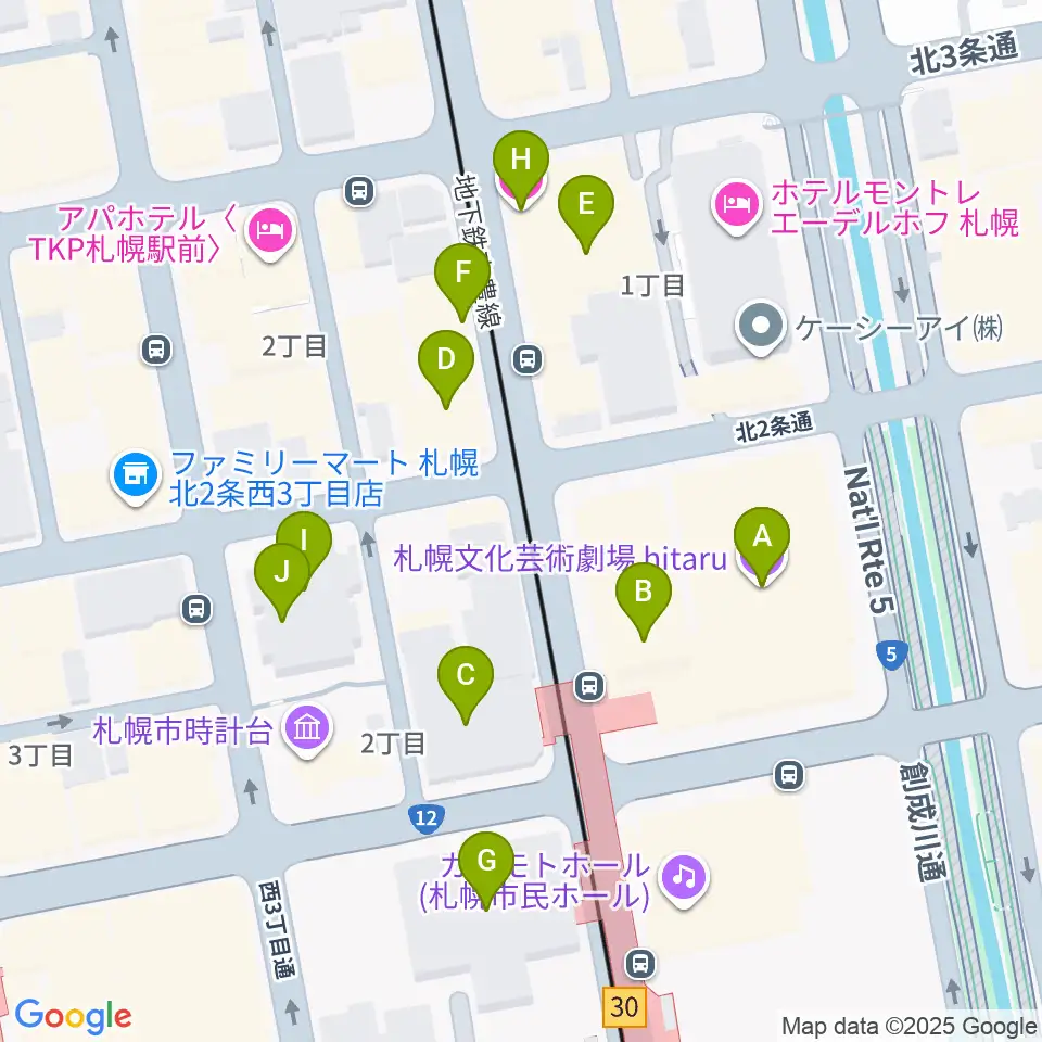 札幌文化芸術劇場 hitaru周辺のカフェ一覧地図