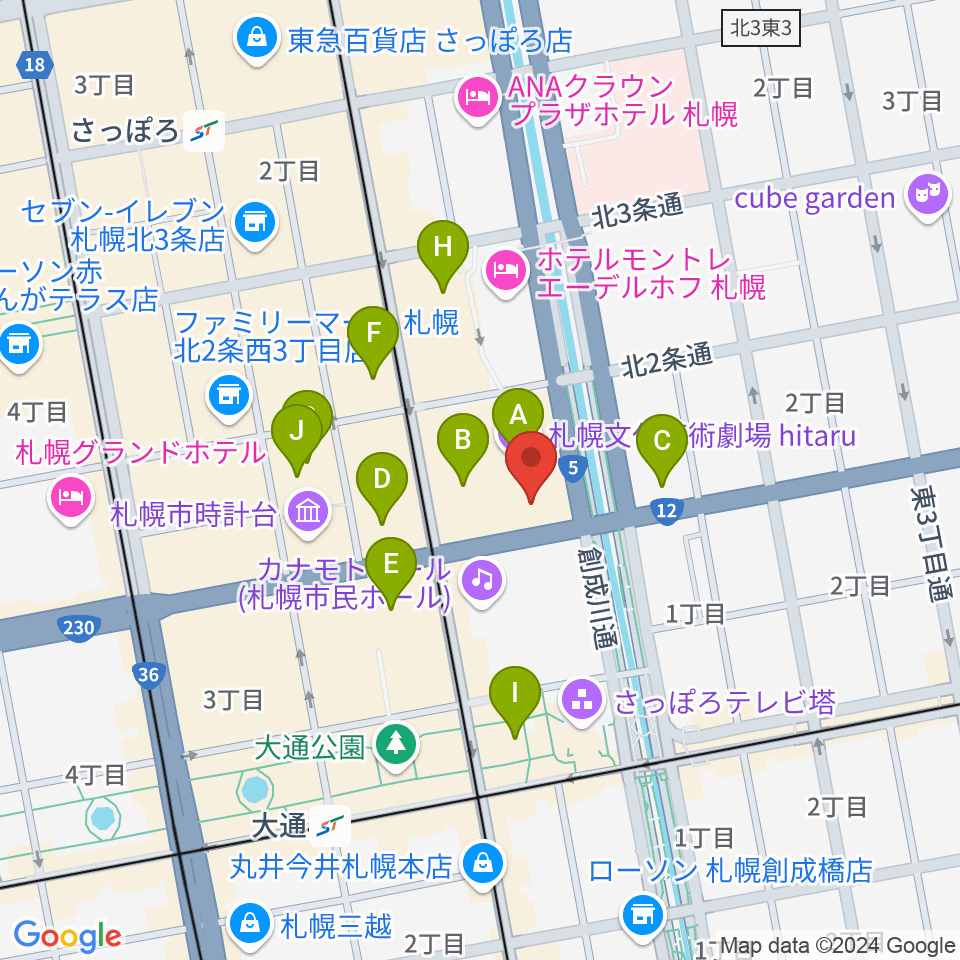 札幌文化芸術交流センターSCARTS周辺のカフェ一覧地図