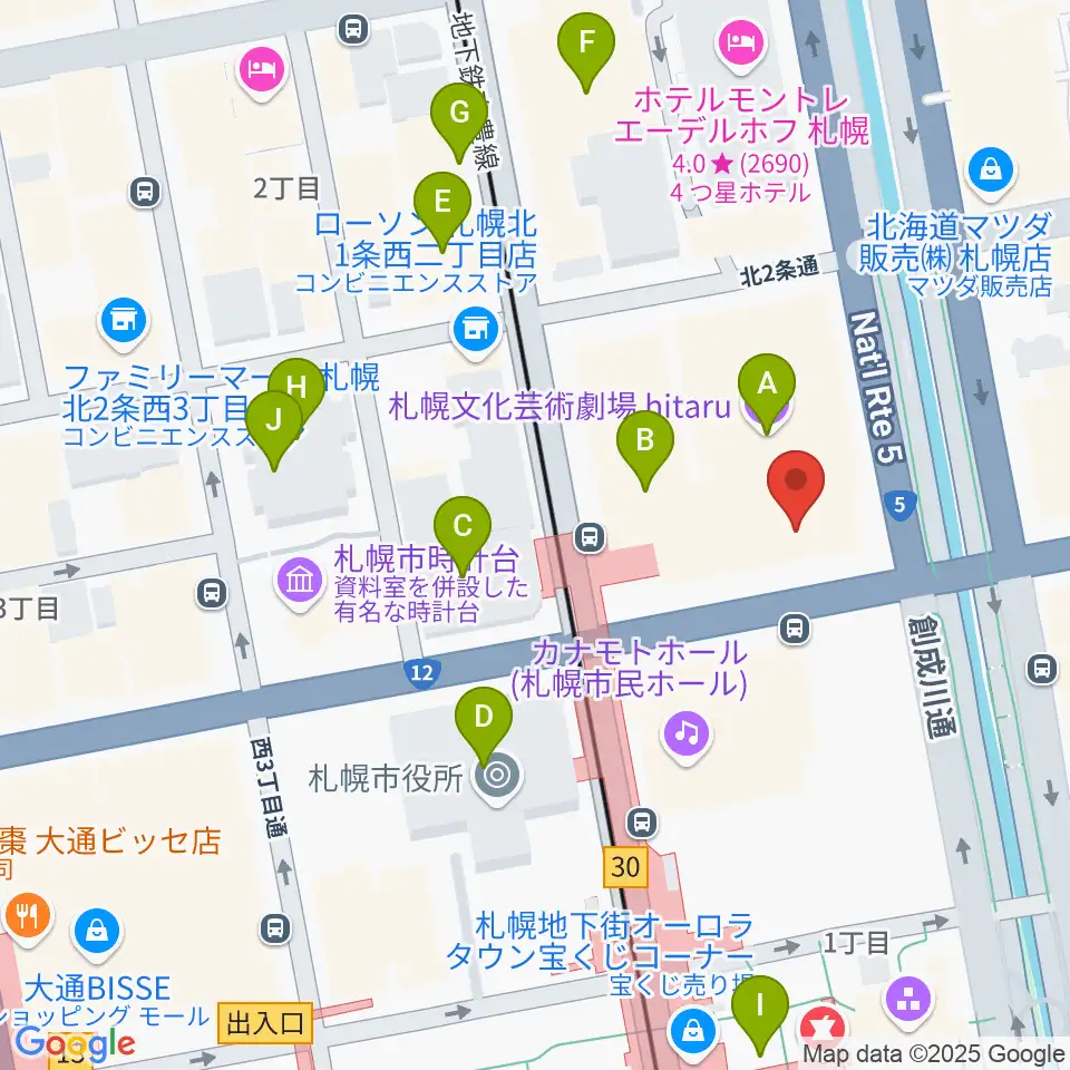 札幌文化芸術交流センターSCARTS周辺のカフェ一覧地図