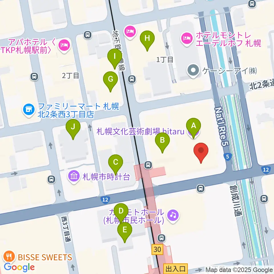 札幌文化芸術交流センターSCARTS周辺のカフェ一覧地図