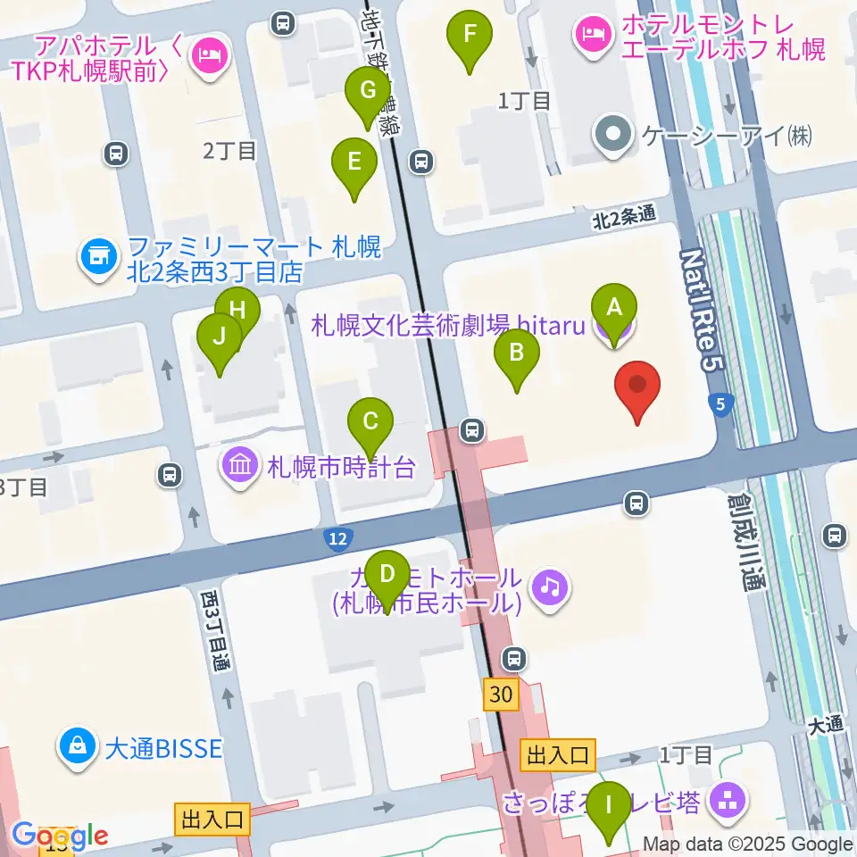 札幌文化芸術交流センターSCARTS周辺のカフェ一覧地図