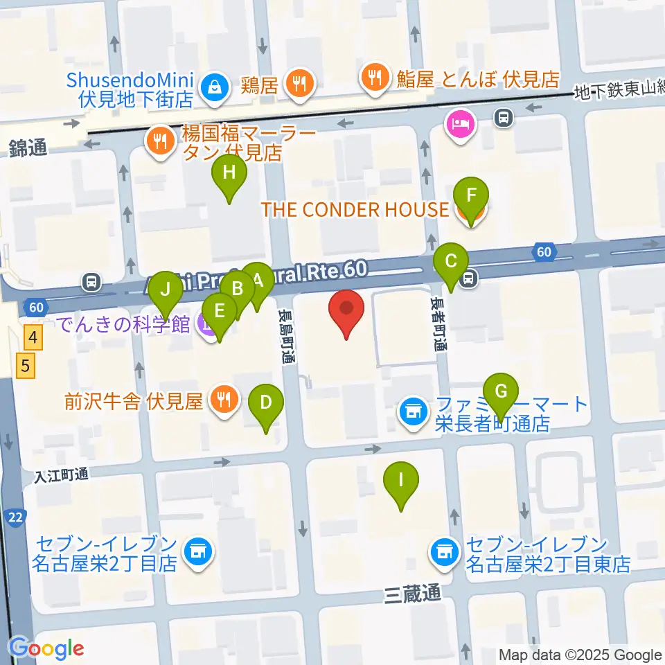 クロサワ楽器名古屋店周辺のカフェ一覧地図