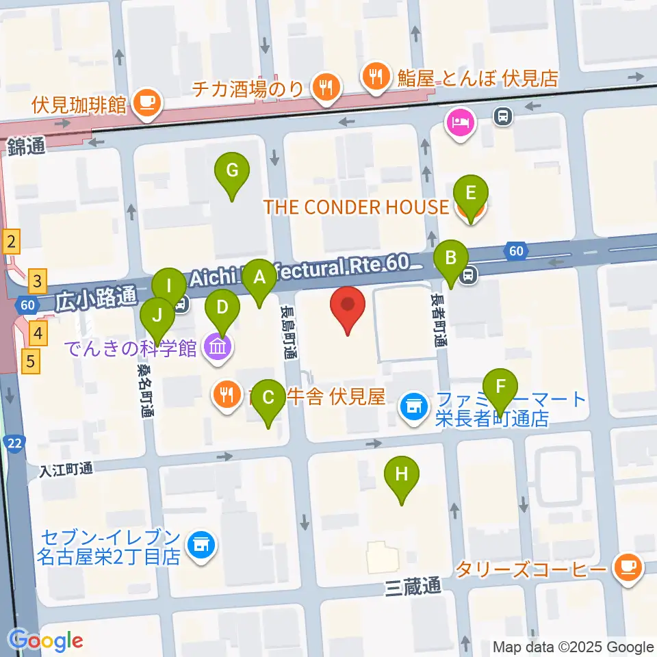 クロサワ楽器名古屋店周辺のカフェ一覧地図