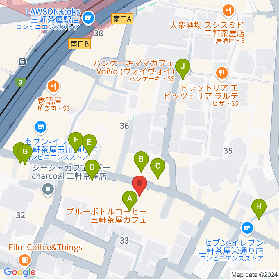 三軒茶屋HEAVEN'S DOOR周辺のカフェ一覧地図