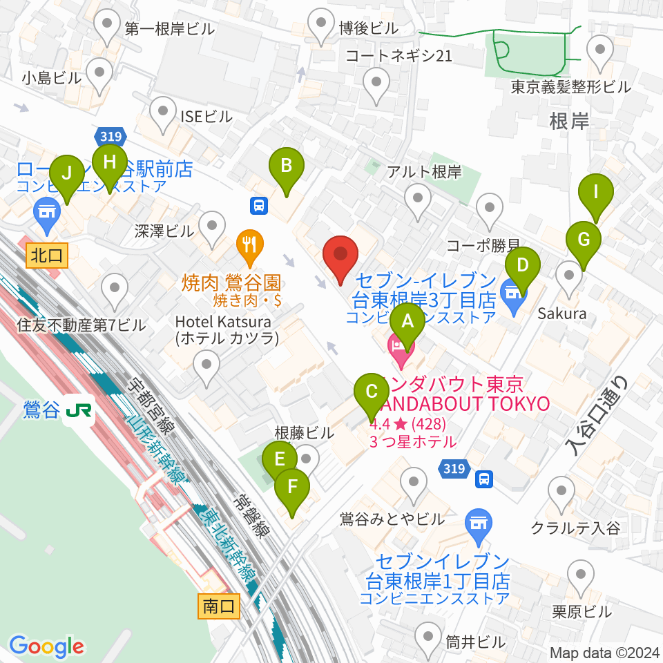 BUZZ上野周辺のカフェ一覧地図