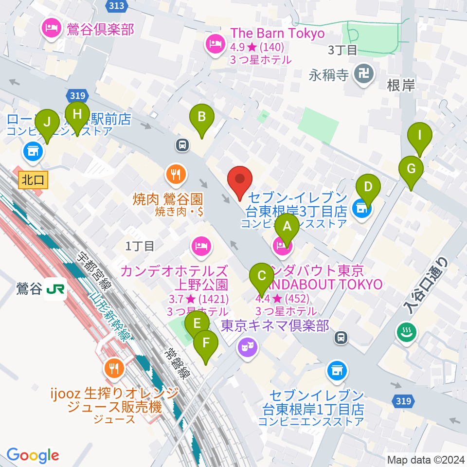 BUZZ上野周辺のカフェ一覧地図