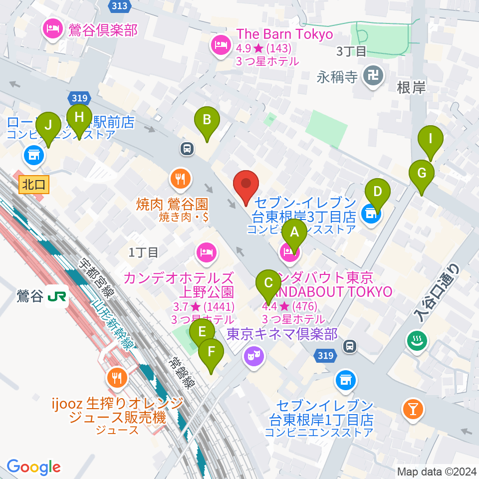 BUZZ上野周辺のカフェ一覧地図