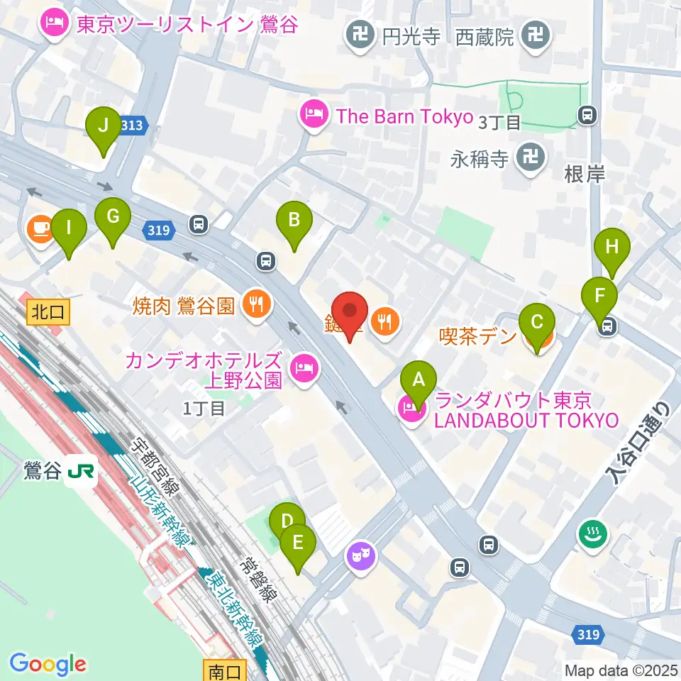 BUZZ上野周辺のカフェ一覧地図