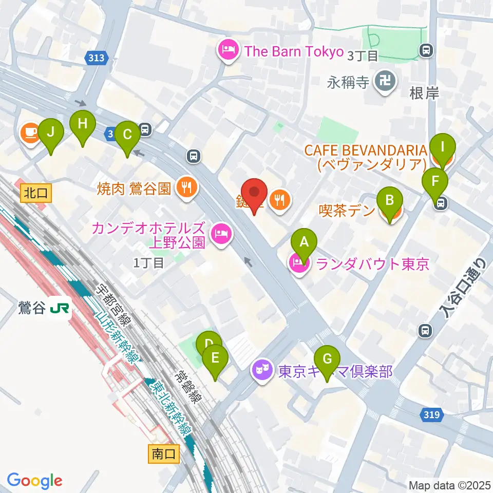 BUZZ上野周辺のカフェ一覧地図