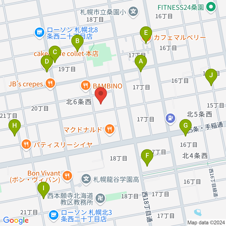 ディスカバリースタジオ周辺のカフェ一覧地図