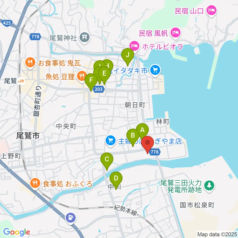 尾鷲市民文化会館 せぎやまホール周辺のカフェ一覧地図