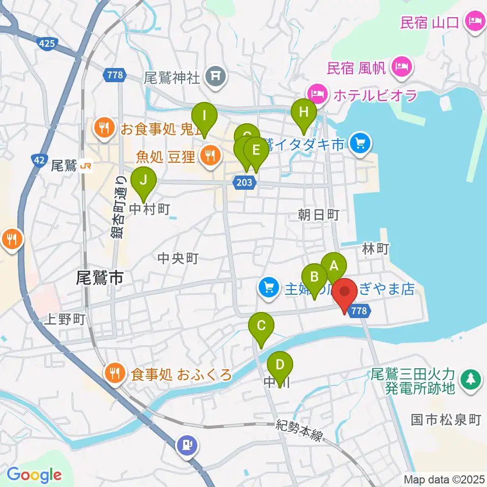 尾鷲市民文化会館 せぎやまホール周辺のカフェ一覧地図