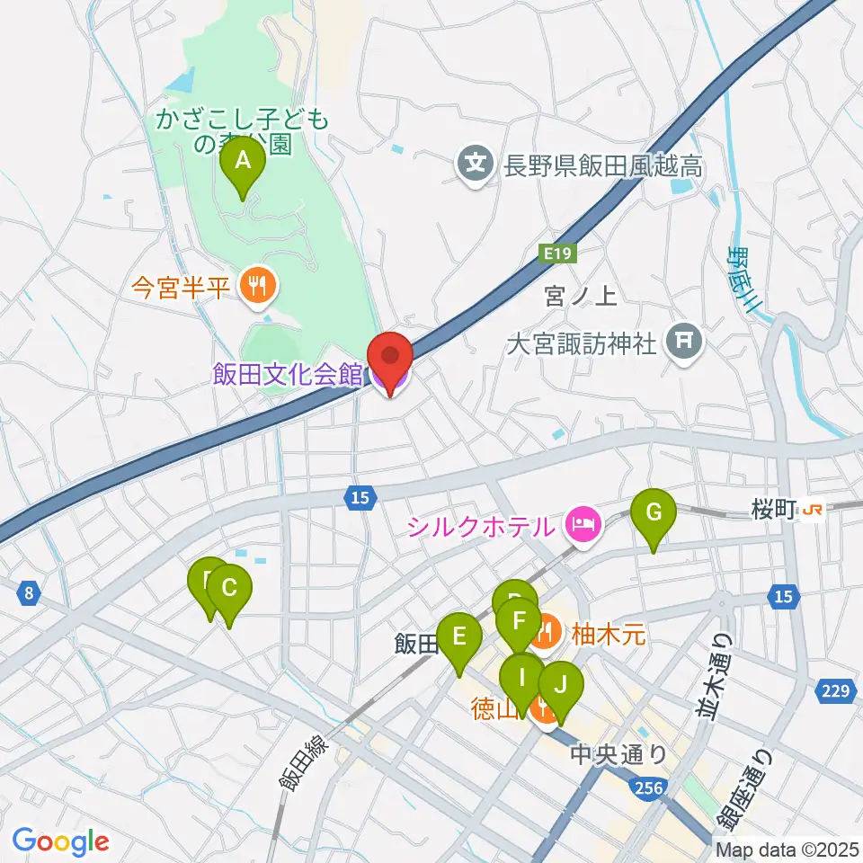 飯田文化会館周辺のカフェ一覧地図