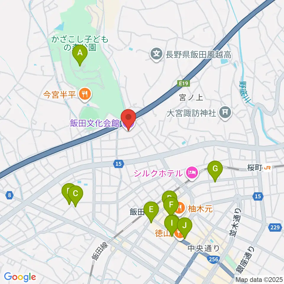 飯田文化会館周辺のカフェ一覧地図