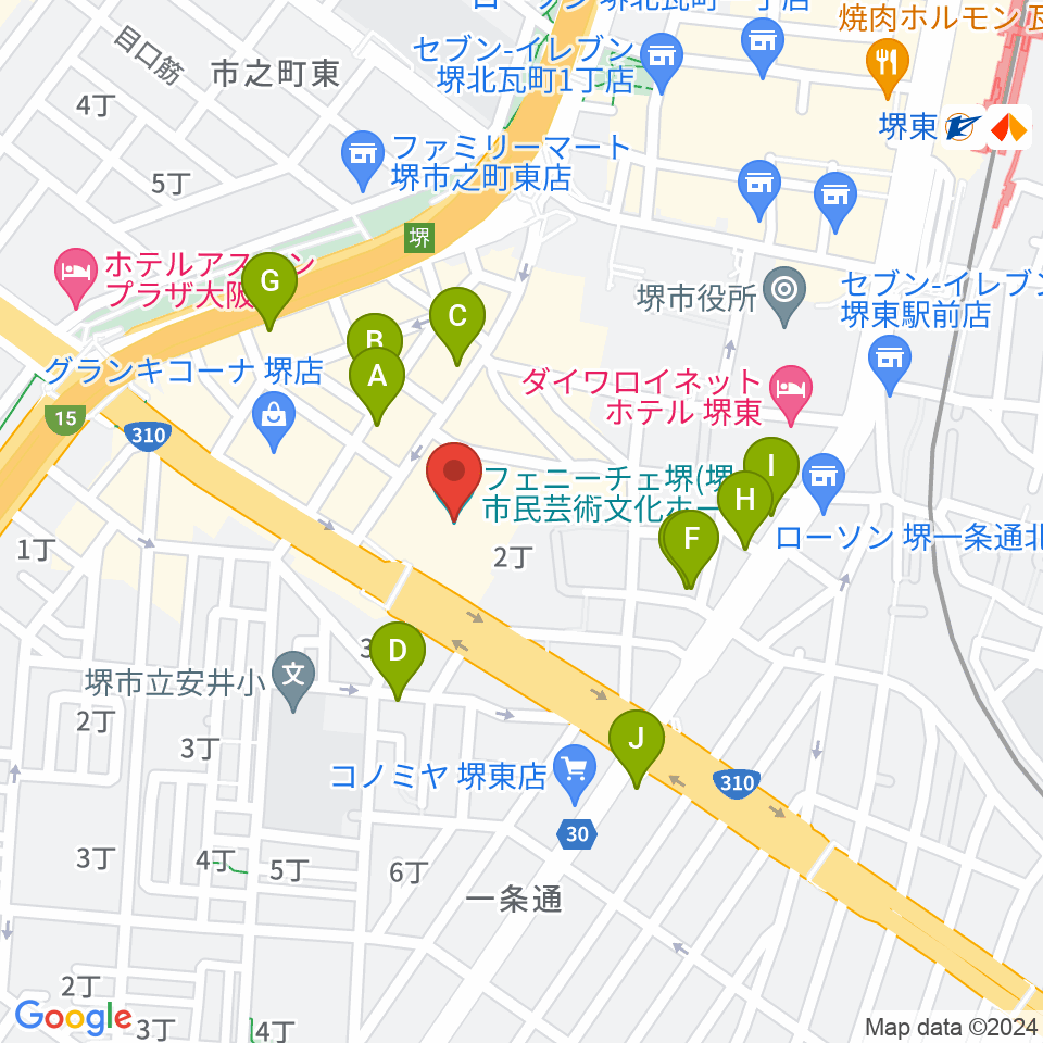 フェニーチェ堺周辺のカフェ一覧地図