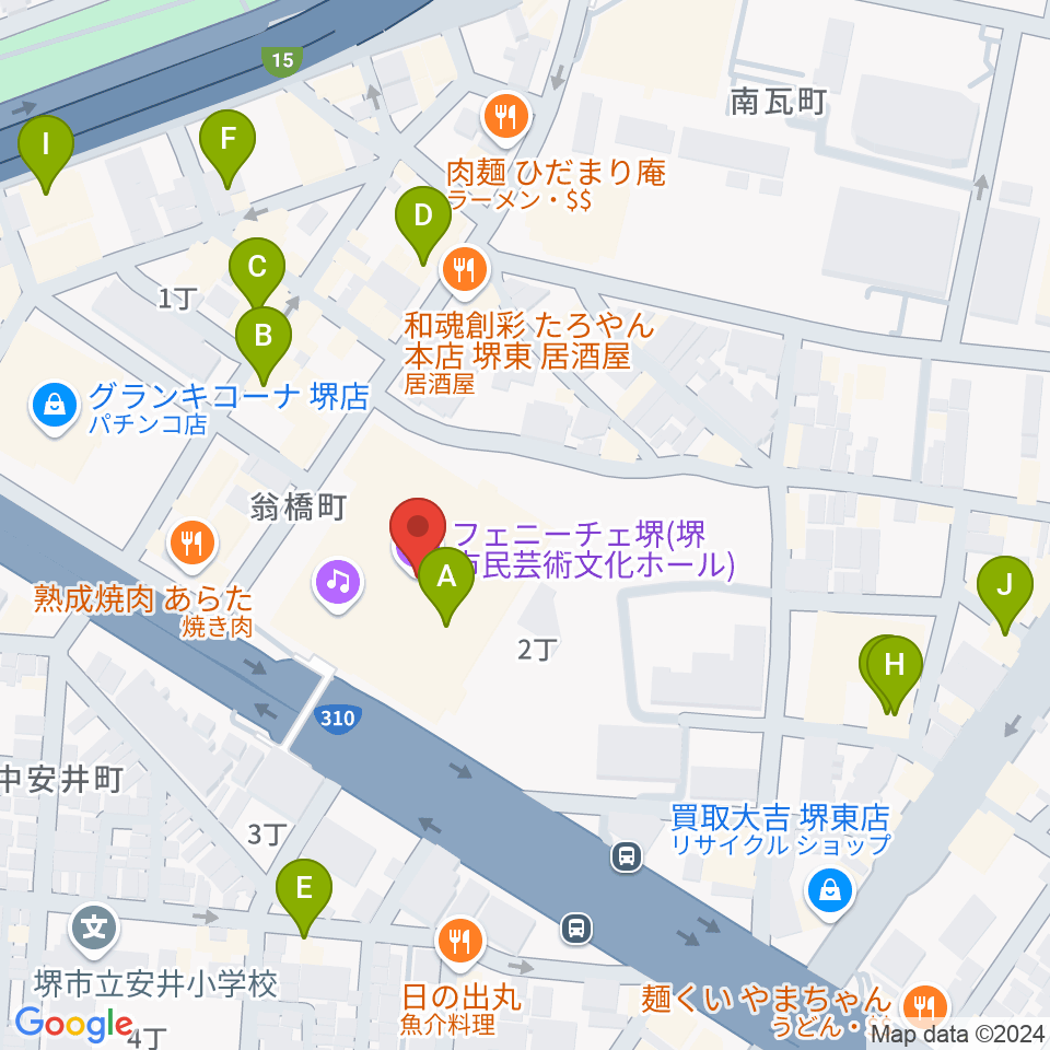 フェニーチェ堺周辺のカフェ一覧地図