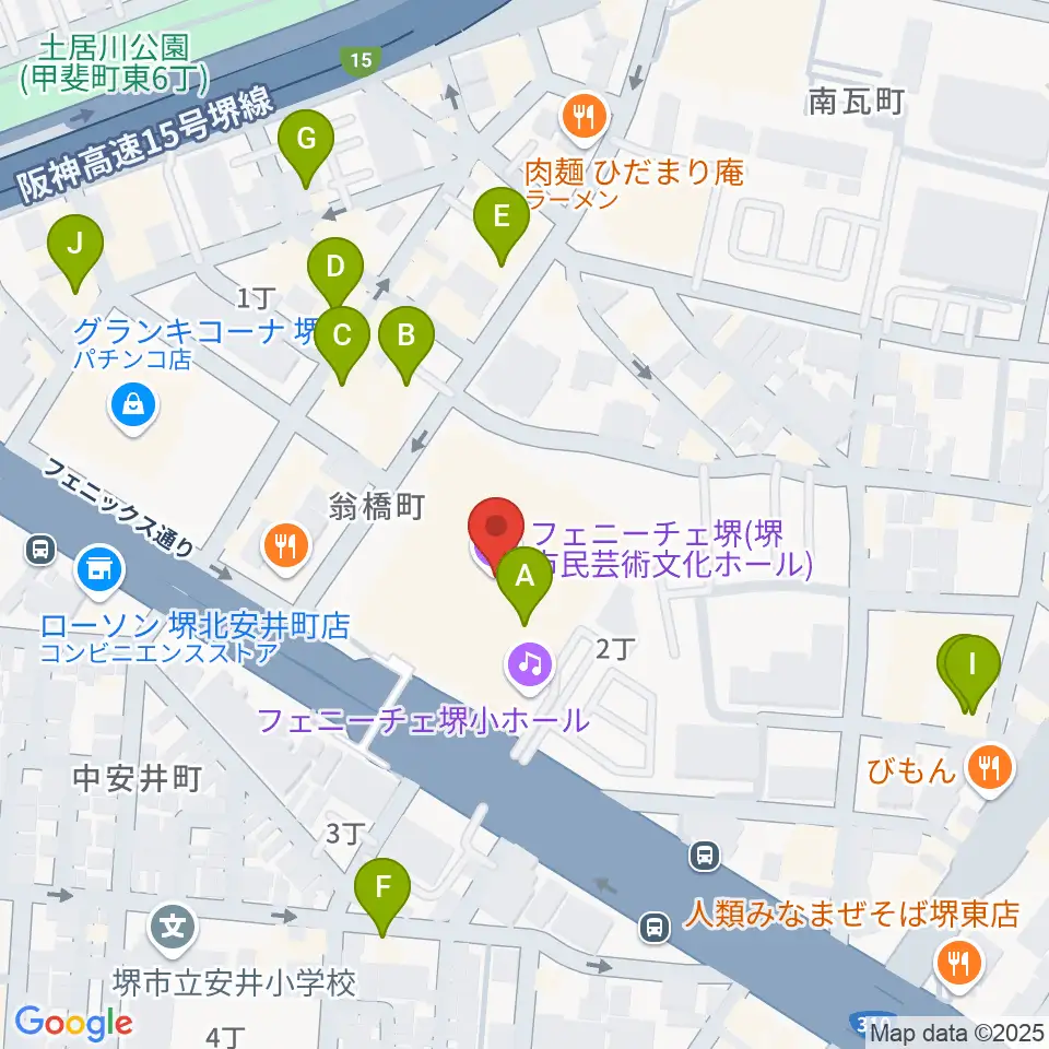 フェニーチェ堺周辺のカフェ一覧地図