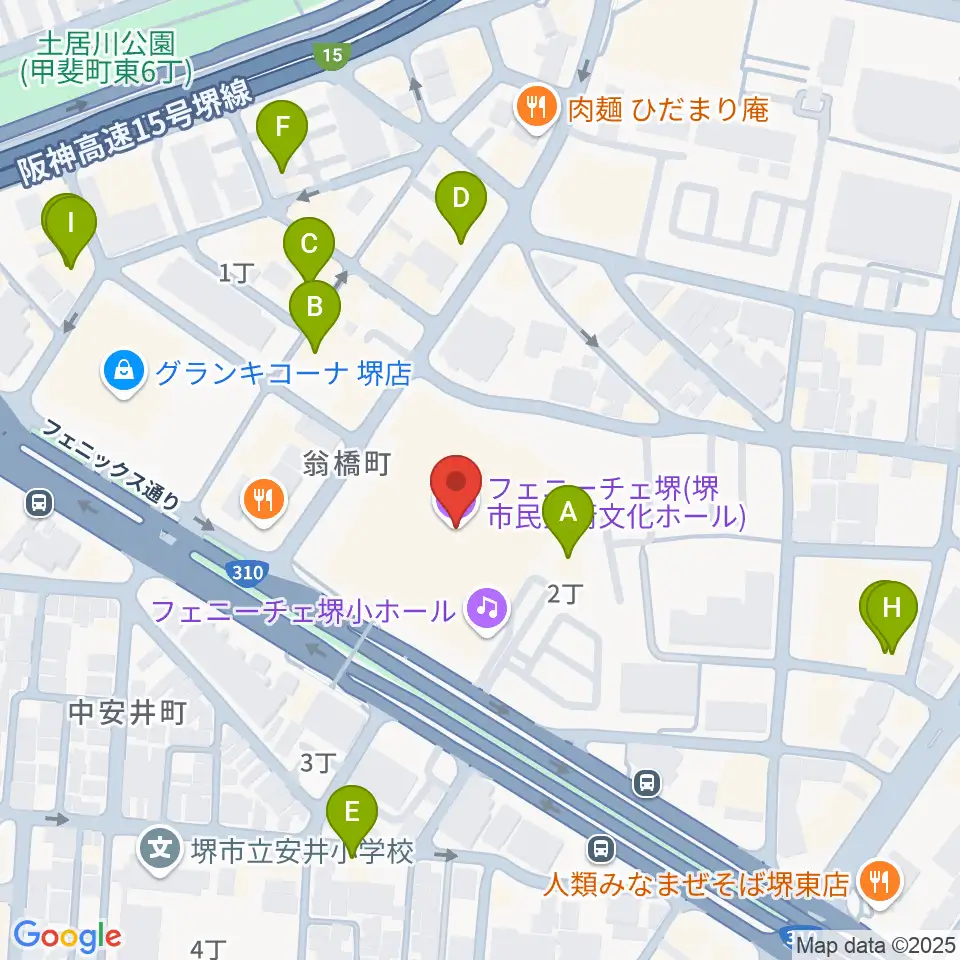 フェニーチェ堺周辺のカフェ一覧地図