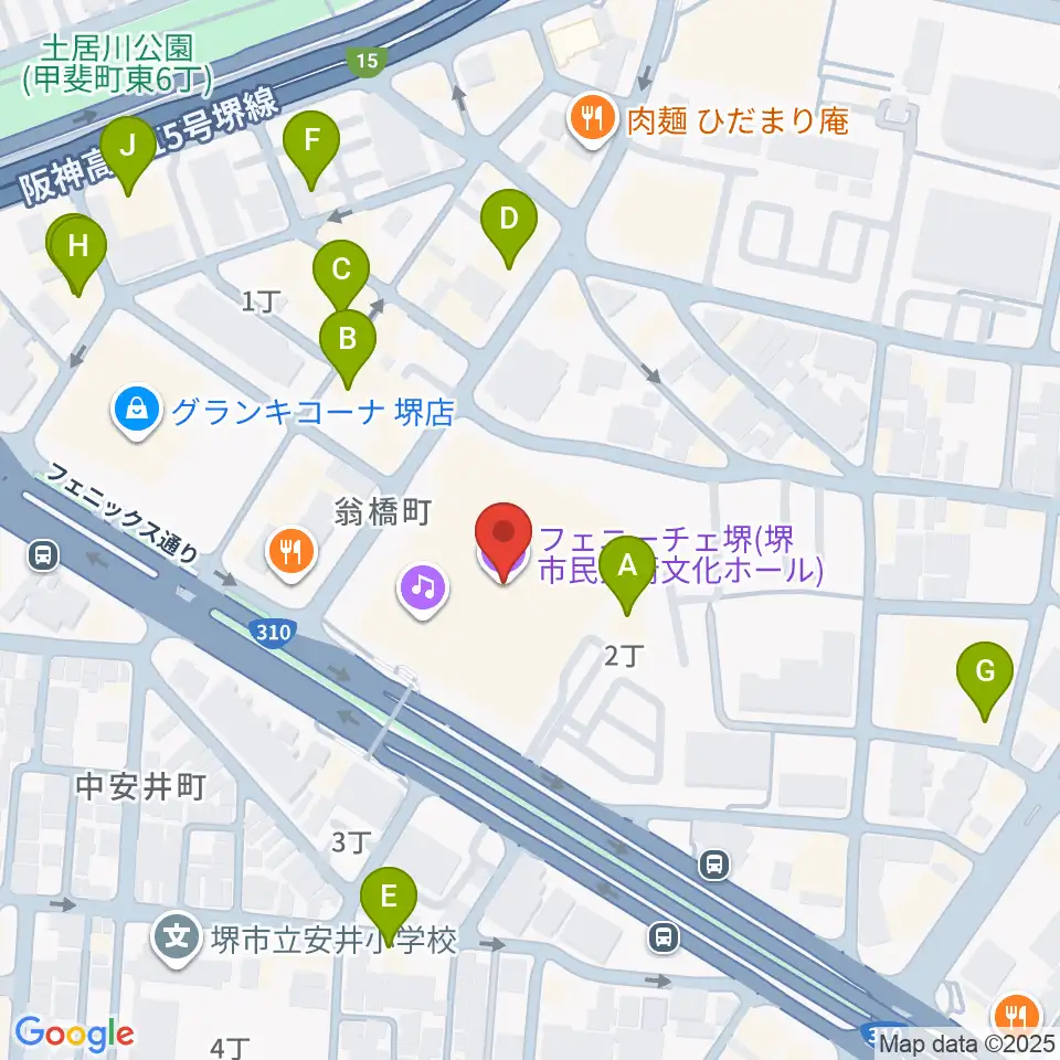 フェニーチェ堺周辺のカフェ一覧地図