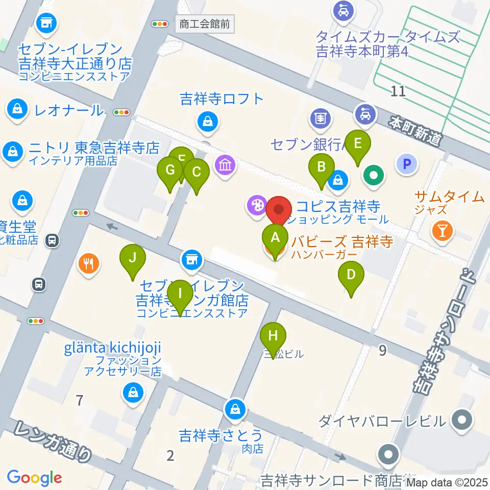 HMV record shop コピス吉祥寺周辺のカフェ一覧地図