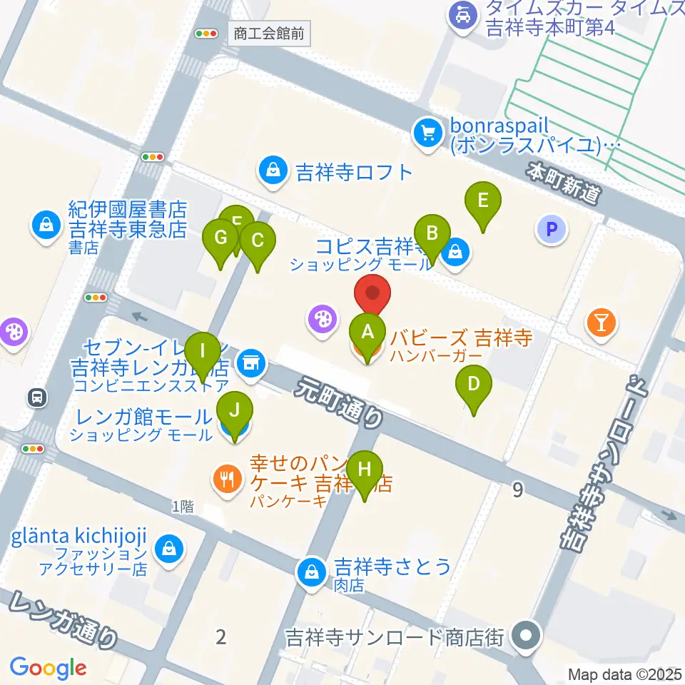 HMV record shop コピス吉祥寺周辺のカフェ一覧地図