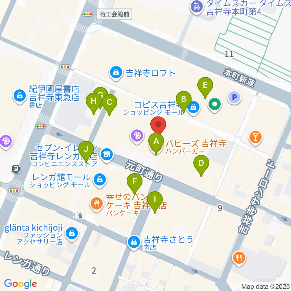 HMV record shop コピス吉祥寺周辺のカフェ一覧地図