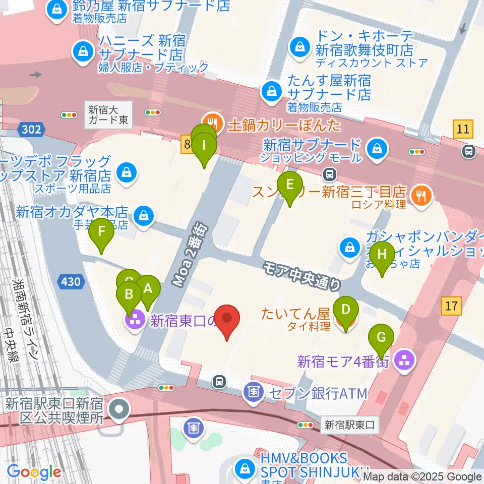 HMVレコードショップ新宿ALTA周辺のカフェ一覧地図