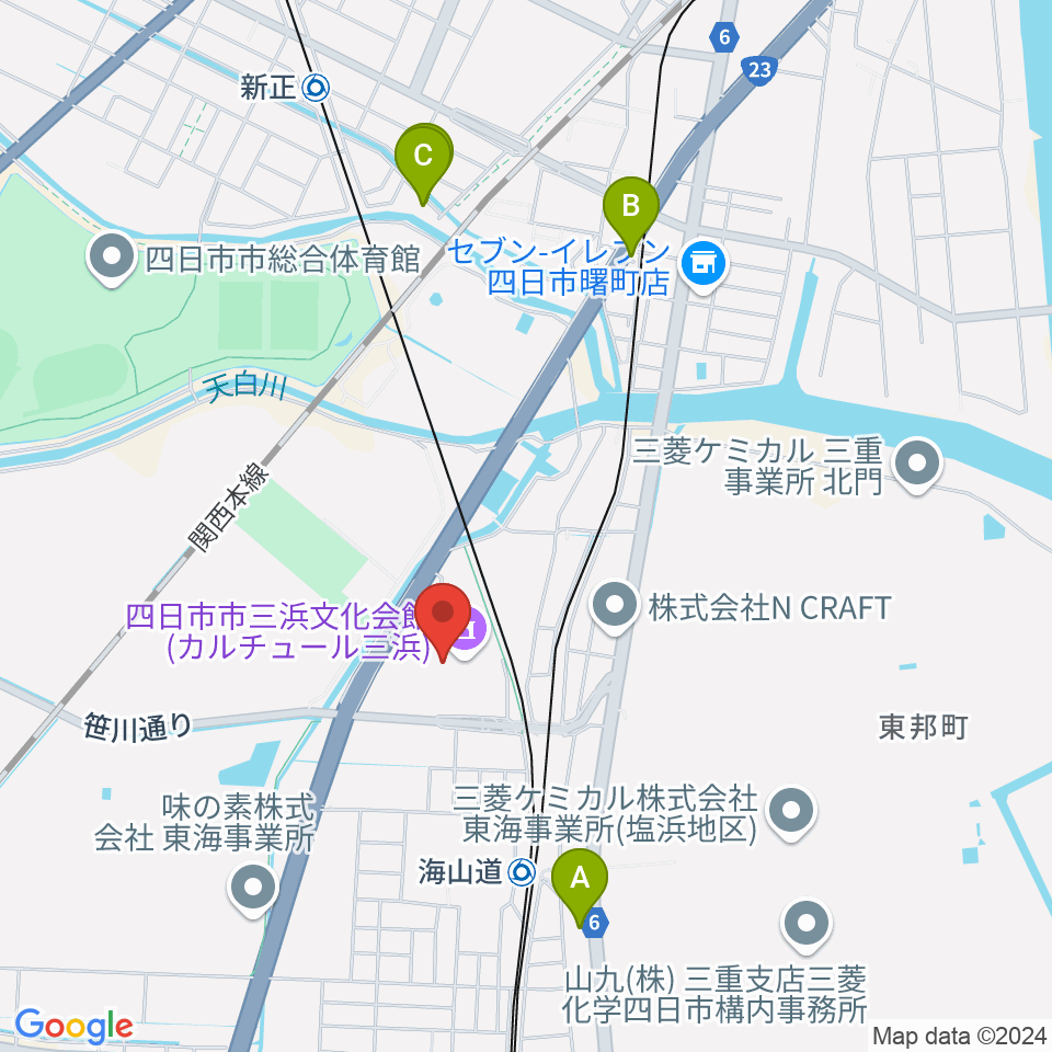 四日市市三浜文化会館 カルチュール三浜周辺のカフェ一覧地図