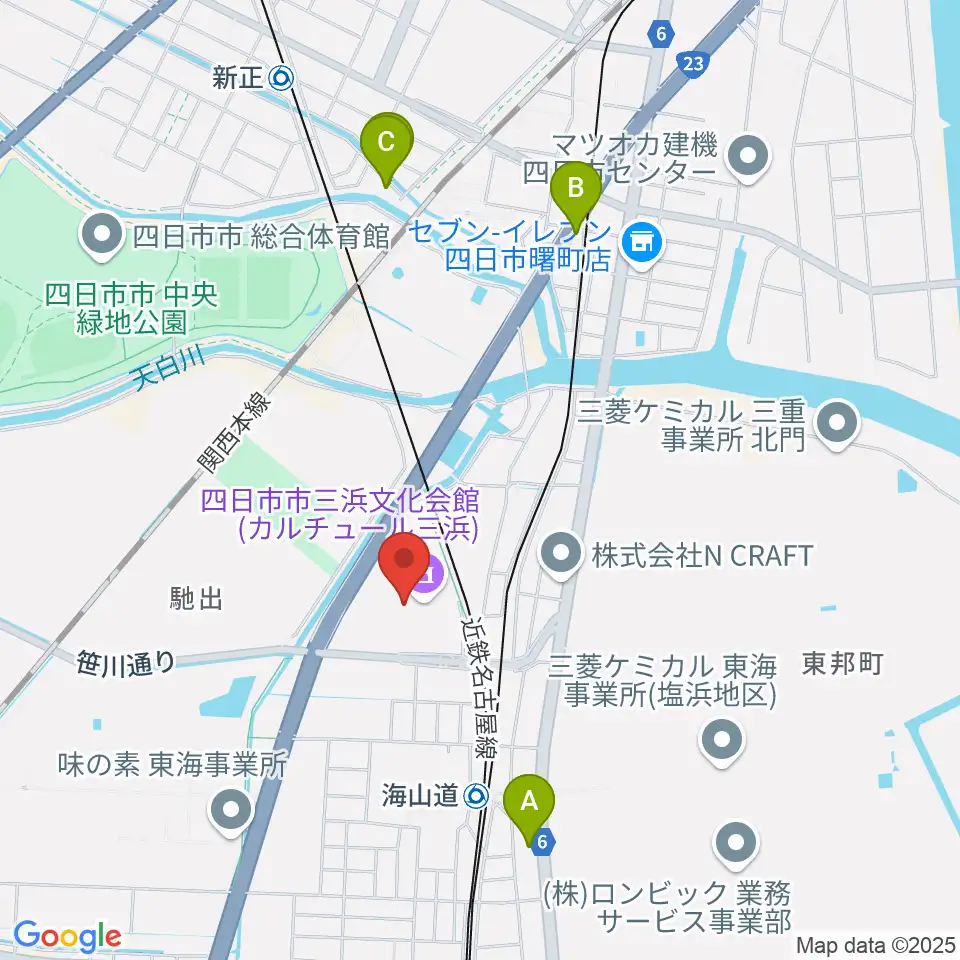 四日市市三浜文化会館 カルチュール三浜周辺のカフェ一覧地図