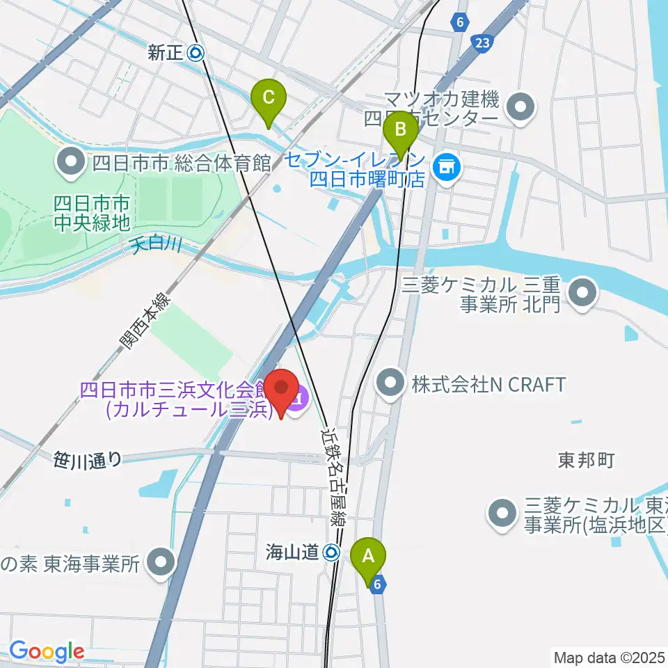四日市市三浜文化会館 カルチュール三浜周辺のカフェ一覧地図