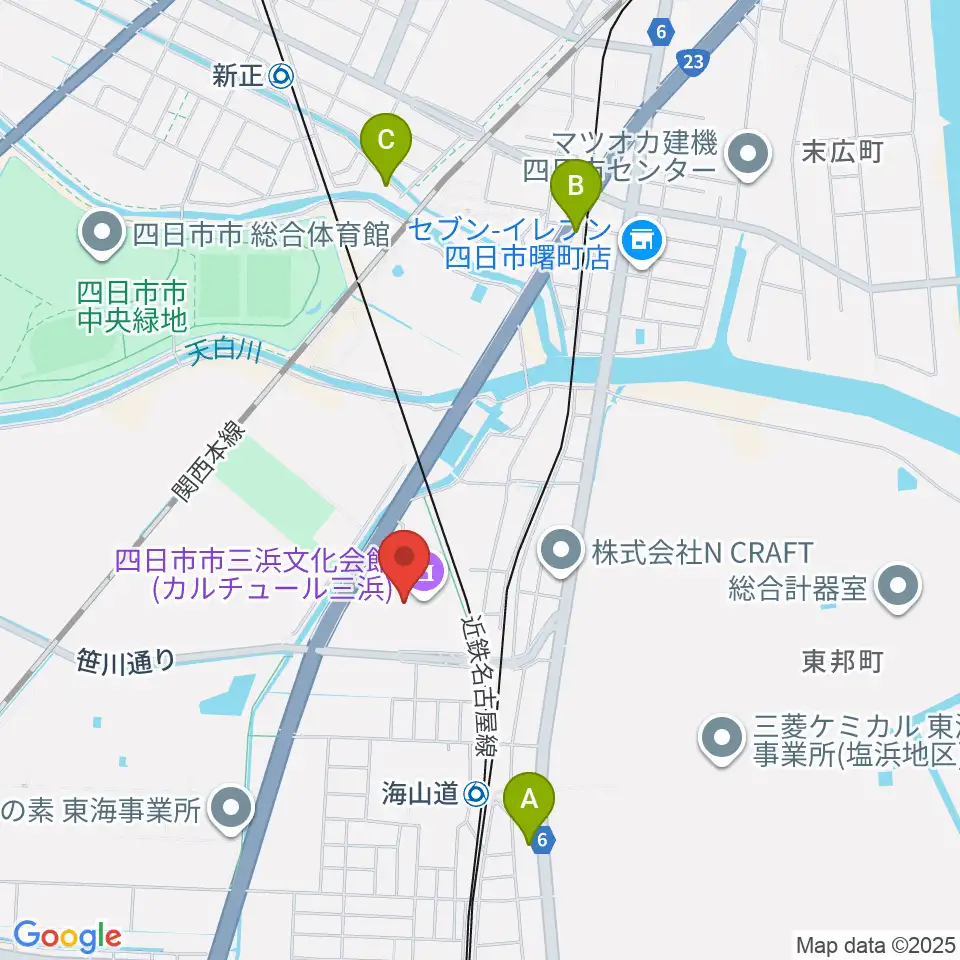 四日市市三浜文化会館 カルチュール三浜周辺のカフェ一覧地図