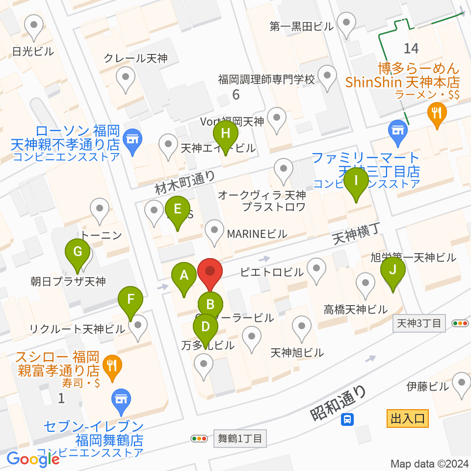 サウンドブギー天神親不孝通り店周辺のカフェ一覧地図