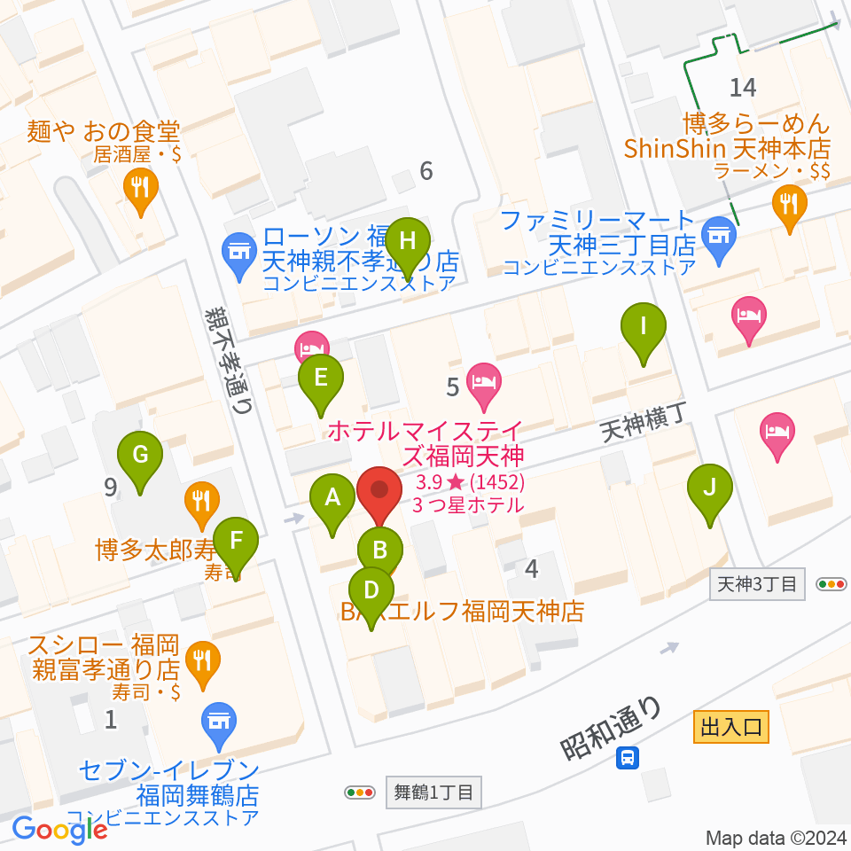 サウンドブギー天神親不孝通り店周辺のカフェ一覧地図