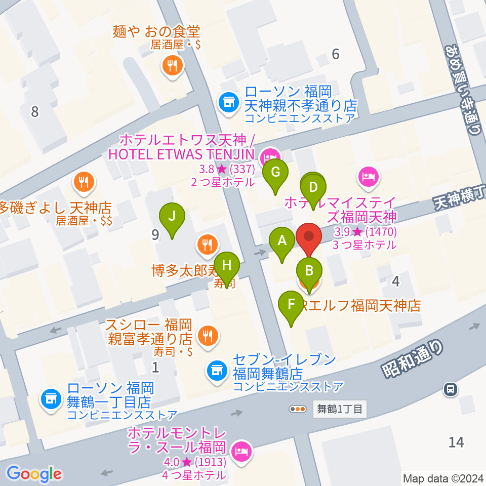 サウンドブギー天神親不孝通り店周辺のカフェ一覧地図