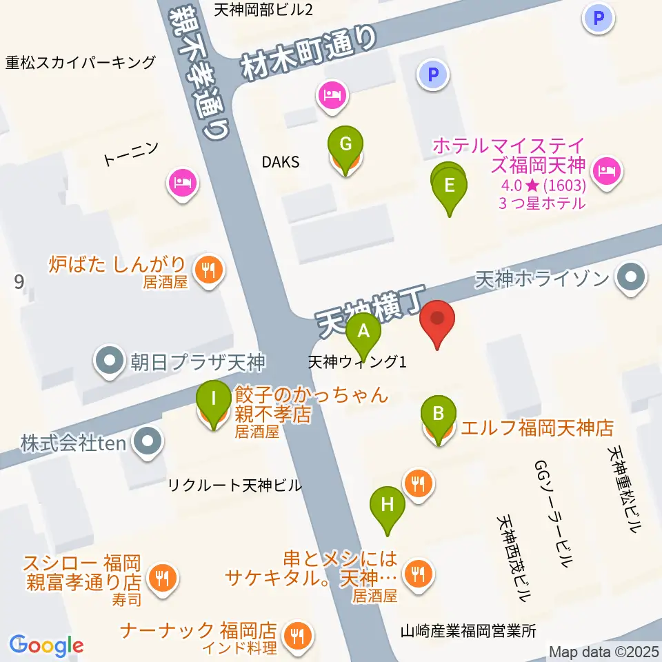 サウンドブギー天神親不孝通り店周辺のカフェ一覧地図