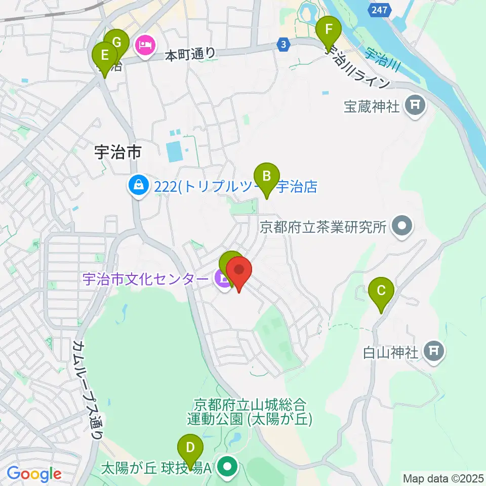 宇治市文化会館周辺のカフェ一覧地図