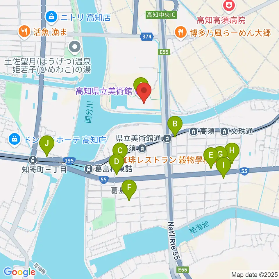 高知県立美術館周辺のカフェ一覧地図