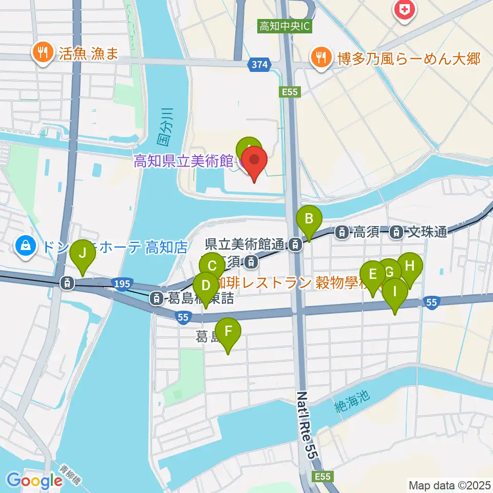 高知県立美術館周辺のカフェ一覧地図