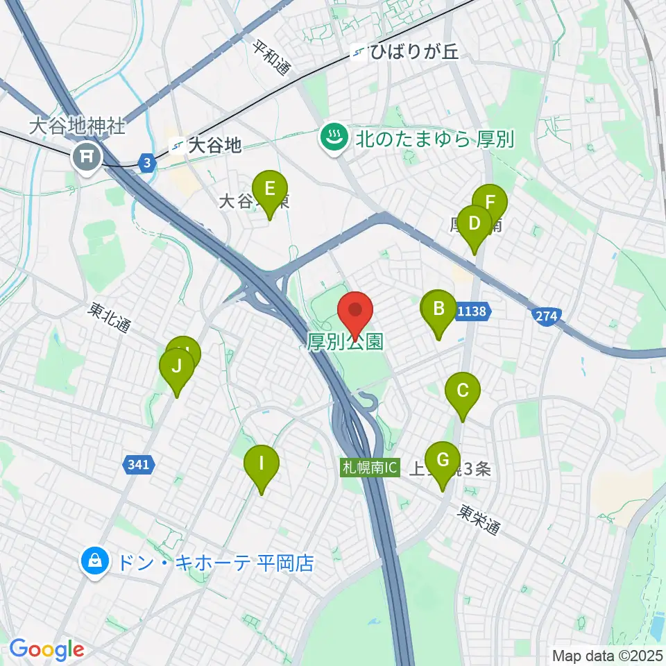 厚別公園競技場周辺のカフェ一覧地図