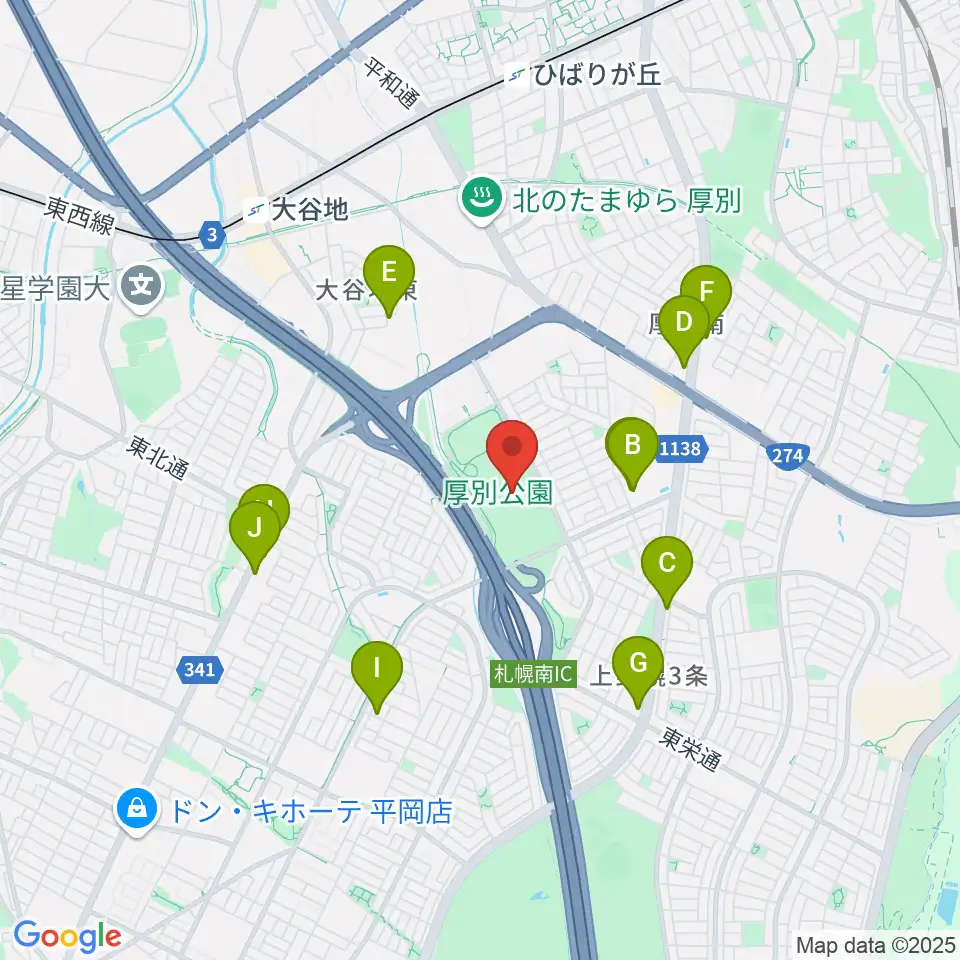 厚別公園競技場周辺のカフェ一覧地図