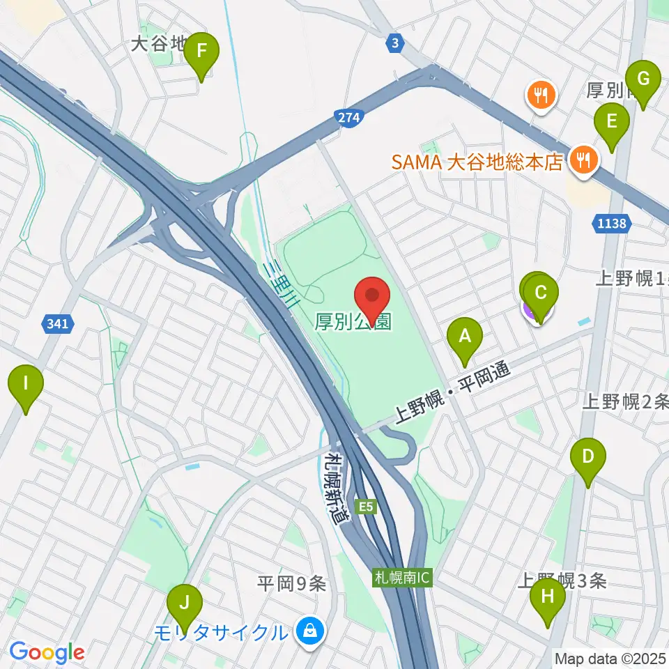 厚別公園競技場周辺のカフェ一覧地図