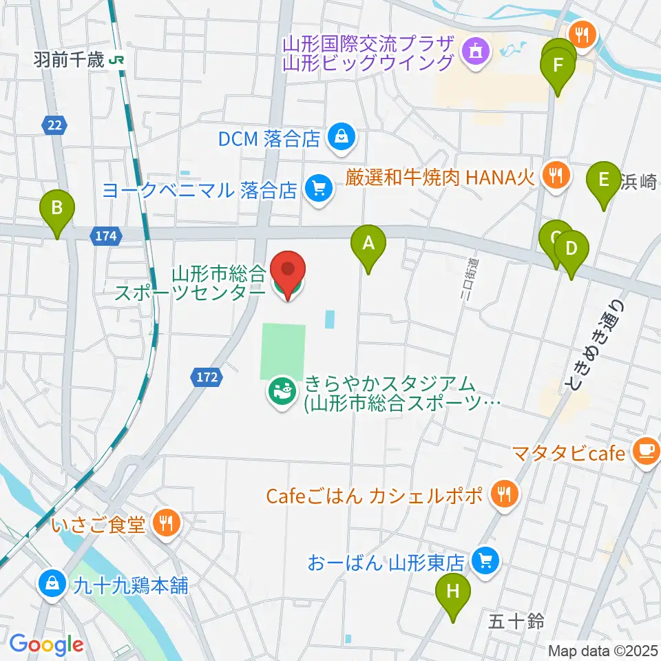 山形市総合スポーツセンター周辺のカフェ一覧地図