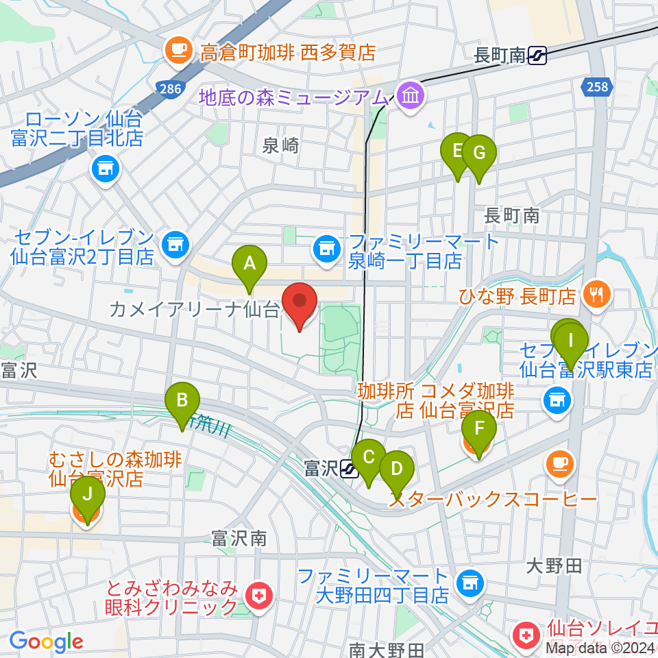 カメイアリーナ仙台周辺のカフェ一覧地図