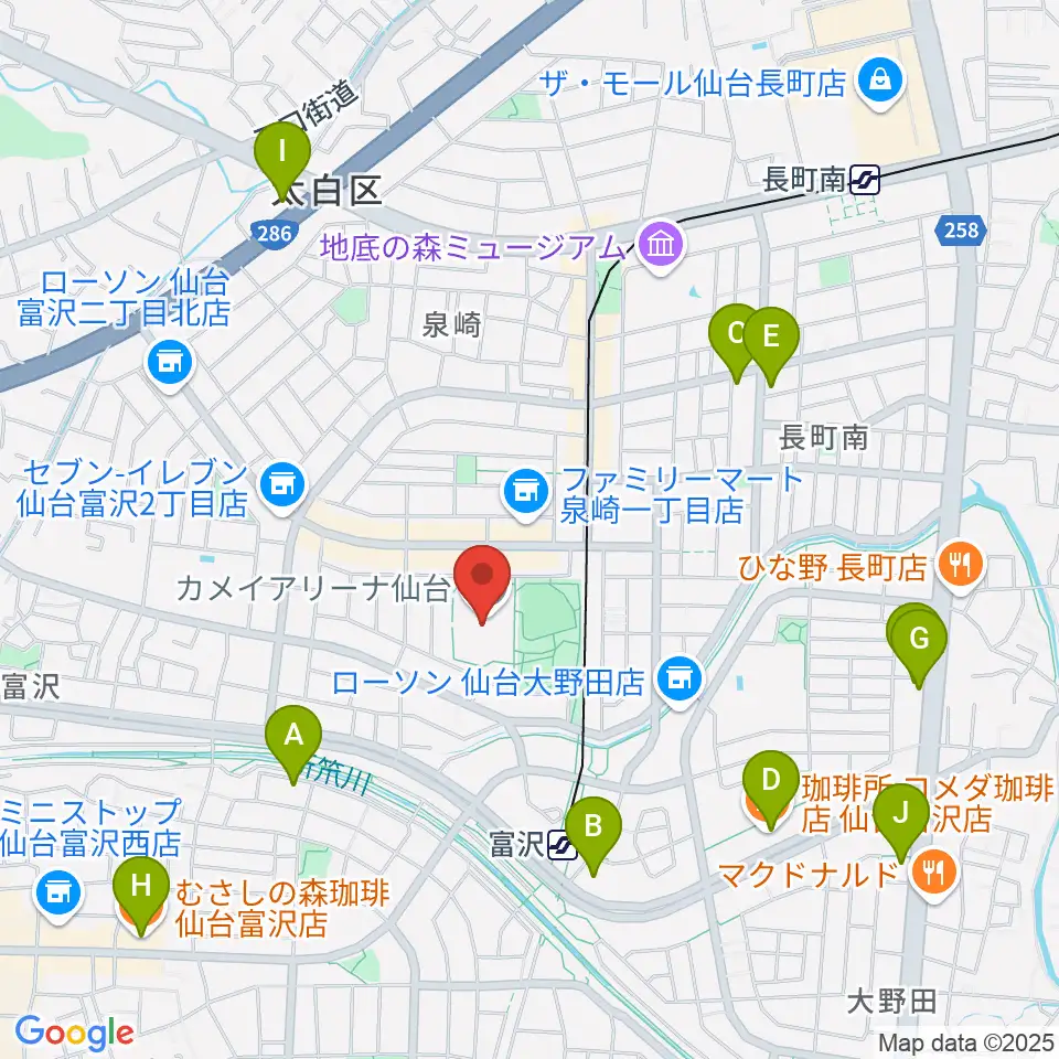 カメイアリーナ仙台周辺のカフェ一覧地図