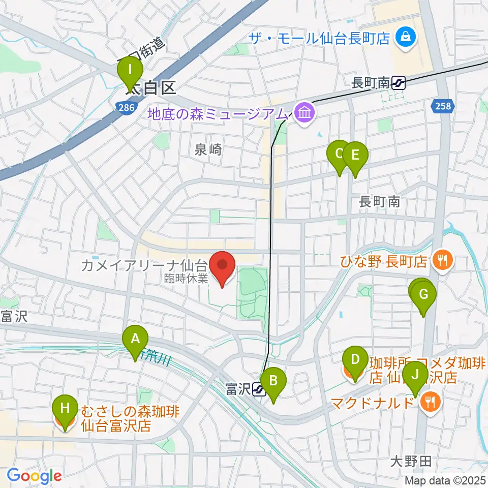 カメイアリーナ仙台周辺のカフェ一覧地図