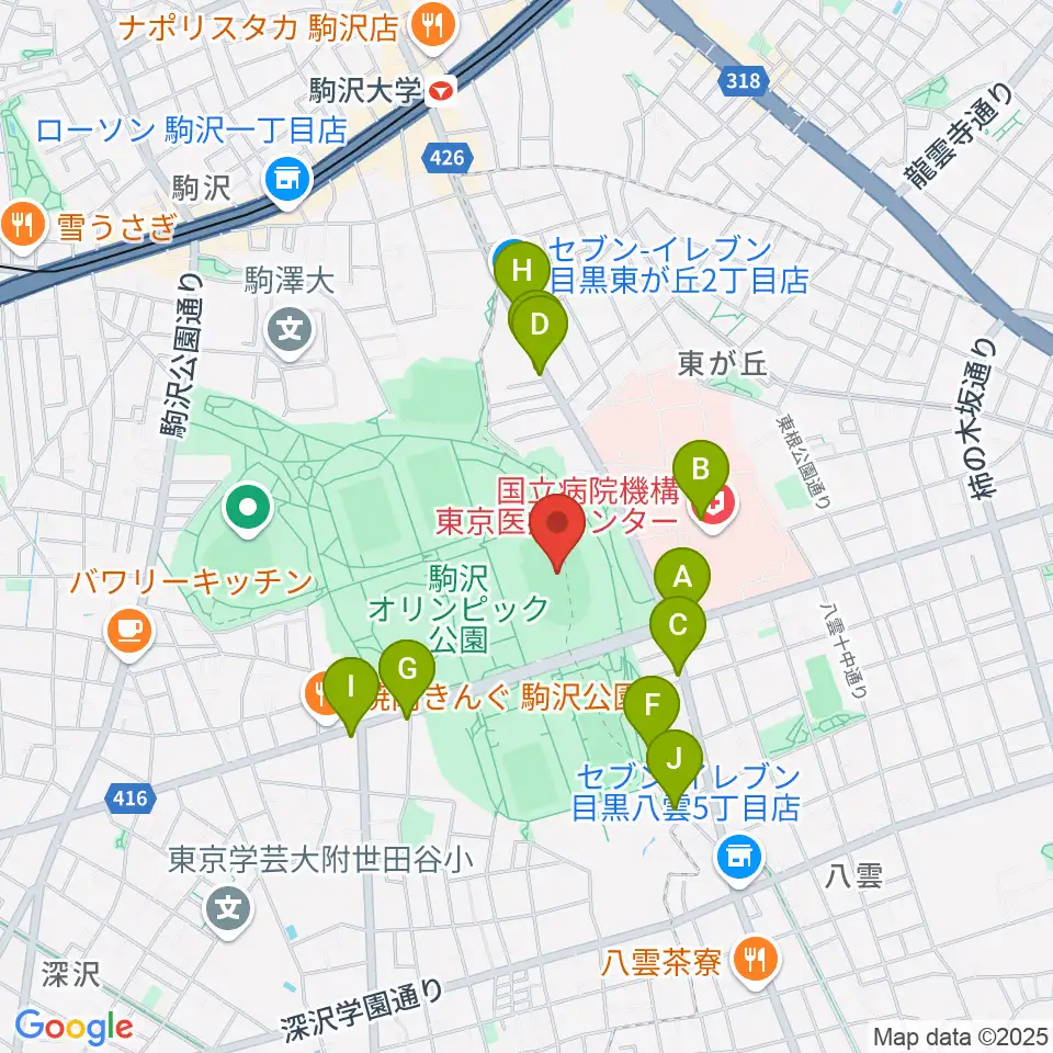 駒沢オリンピック公園陸上競技場周辺のカフェ一覧地図
