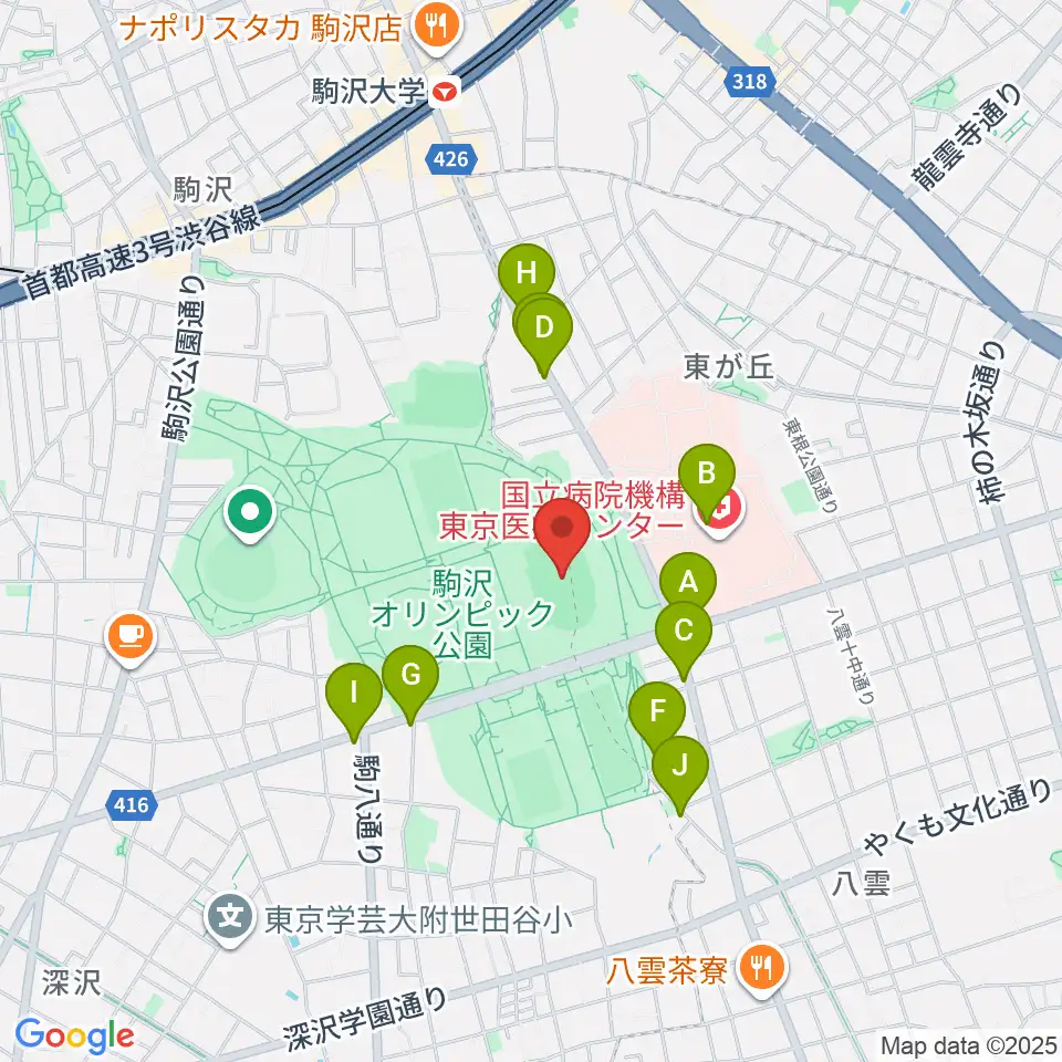 駒沢オリンピック公園陸上競技場周辺のカフェ一覧地図