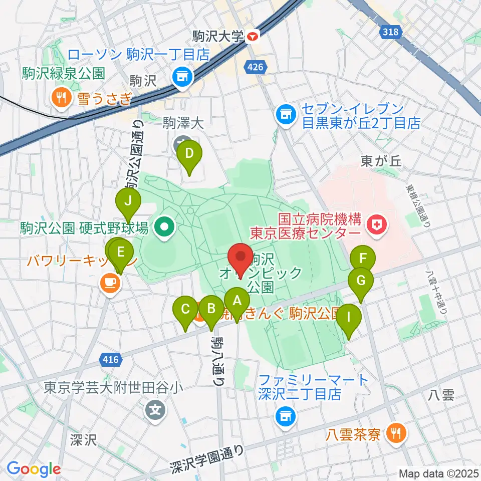 駒沢オリンピック公園体育館周辺のカフェ一覧地図